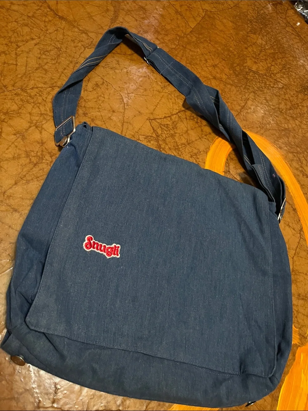 SNUGLI Casual Navy Blue Denim Crossbody Baby Bag NEW